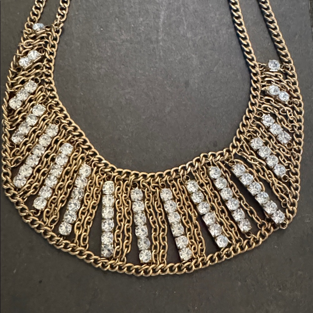Gold-Tone Crystal Statement Adjustable Collar Nec… - image 2